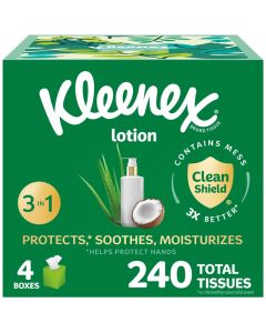 Kleenex Lotion Facial Tissues with Coconut Oil 4 Cube Boxes 60 Tissues Per Box 3Ply
