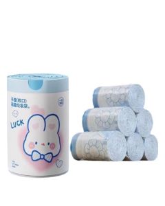High Quality Blue Heart Rabbit Drawstring Garbage Bag, Cute Cartoon High-Value Home Kitchen Portable Thickened Printed Garbage Bag - 2 Rolls Of 140 Pieces