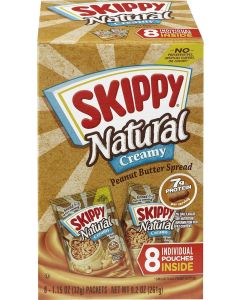 SKIPPY Natural Creamy Peanut Butter Spread - Individual Squeeze Packs, 1.15 Ounce (Pack of 8)