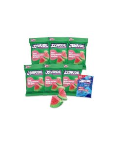 JOYRIDE Sour Watermelon Wedges 35 oz 6Pack Bundle with 25oz Glacial Peppermint Gum Low Sugar and Calories Healthy Sour Candy Watermelon Gummies 7 Items