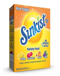 SINGLES TO GO! Sunkist Soda Variety Pack, Go Orange, Strawberry, Grape and Peach (30 tal Sticks)
