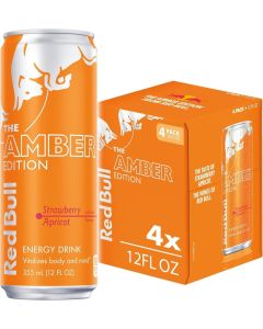 Red Bull Amber Edition Energy Drink, Strawberry Apricot, 12 fl oz, Pack of 4 Cans