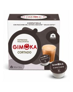 GIMOKA Cortado Espresso Macchiato Coffee Capsules 16 Pods / Dolce Gusto Compatible Coffee Capsules / Creamy Espresso with Milk / Italian Coffee Pods