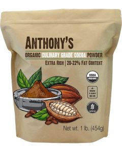Anthony's Organic Culinary Grade Cocoa Powder - Extra Rich Dutch Processed Cocoa, 1 lb (454g), Gluten Free, Non-GMO, Keto Friendly