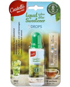 Castello Since 1907 Liquid Sweetener Stevia Zero Calorie Drops Aspartame Free 1 Portion= 4 Drops=1 Sugar(5G) 30 ML