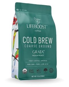Lifeboost Low Acid Cold Brew Coffee Organic Coarse Ground Medium Roast 12 oz