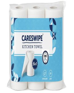 Careswipe 2 Ply Kitchen Tissue Rolls / 360 Pulls / 60 Kitchen Towels X 6 Rolls / Soft And Highly Absorbent / 100% Natural Virgin Cellulose Fiber