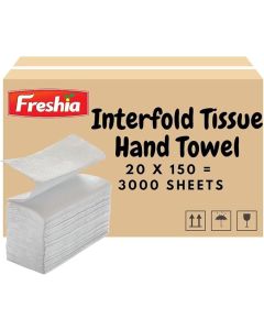 Freshia Interfold Tissue Paper 20 Pack / 150 Sheets per Packet (3000 Total Sheets)