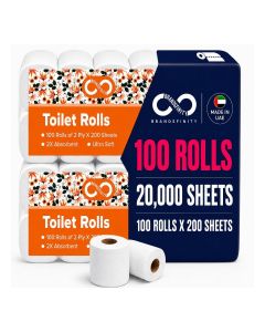 Brandsfinity 2-Ply Embossed Toilet Paper Rolls, 100 X 200 Sheets Bulk Value Pack - 20000 Premium 2-Ply Sheets, Ultra Soft Tissue Suitable for All Skin Types and Highly Absorbent