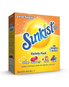 Sunkist Soda Singles To Go Variety Pack - Orange, Strawberry, Grape, and Peach Flavors (30 Powdered Drink Mix Sticks)