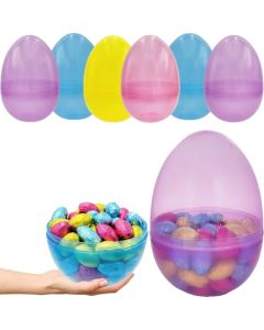 The Dreidel Company 6 Inch Fillable Easter Eggs 12Pack Jumbo Translucent Colorful Plastic Jumbo Easter Stands Upright Perfect For Egg Hunt