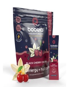 Bobelo Black Cherry Cream Energy Drink Powder, Sugar Free, Electrolytes with Guarana Caffeine, 15 Count