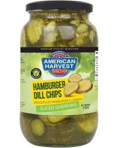 American Harvest Hamburger Dill Chips / Sliced Gherkins / 710 g
