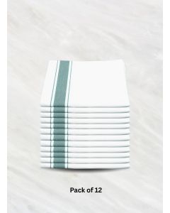 Premium Soft Linen Table Napkins Set / White with Green Stripe (50x70 cm) / Pack of 12/ Hotel Quality
