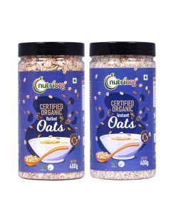 Nutriorg Organic Rolled & Instant Oats, 400g (Combo of 2) / for Weight Loss / Fiber and Protein Rich / Healthy Breakfast