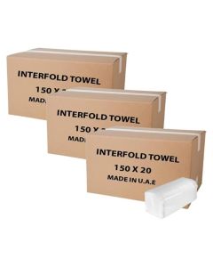 Interfold Tissue Hand Towels – 150 Sheets x 3 Packs, Soft, Absorbent, Hygienic Paper Towels for Restrooms, Offices and Public Spaces