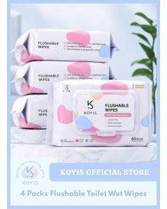 Flushable Wet Wipes, Biodegradable Wet Toilet Paper, Plant-Based Fibres, Septic & Sewer Safe, Alcohol-Free, Gentle for Sensitive Skin - 4 Packs