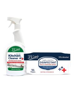 V Care Kitchen Cleaner Trigger Spray 750Ml+ Multipurpose Disinfectant Wipes 96'S
