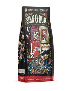 Bones Coffee Company Cinnamon Roll Flavored Coffee, Medium Roast Low Acid Arabica Beans Compatible with Auto drip and French Press Coffee Maker, 12 Oz Ground