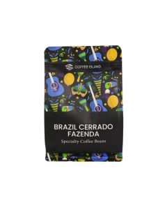 Coffee Island Brazil Cerrado Fazenda Specialty Coffee, 100% Arabica, Medium Roast, Low Acidity, Medium-Bodied, Sweet Chocolate Flavor, SCA Score 86+, 250 Gram