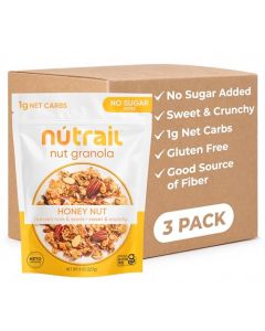 NuTrail Nut Granola Cereal Honey Nut No Sugar Added Keto Low Carb Gluten Free Grain Free Healthy Breakfast 8 oz 3 Count
