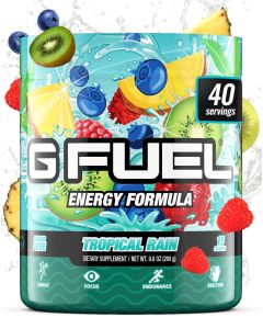 G Fuel Tropical Rain Energy Drink Powder Pre Workout Caffeine Mix for Gaming Sugar Free Focus Amino Vitamin Antioxidants 98oz Fruit Medley 40 Servings