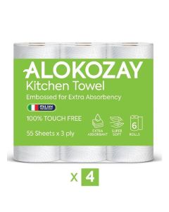 Kitchen Towel - 6 Rolls - 60 Sheets X 2 Ply X Pack of 4