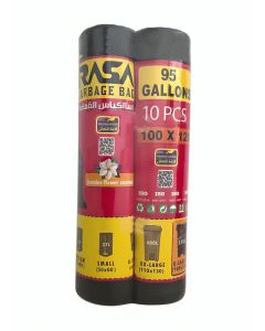 Rasa Extra Large Garbage Bags – 95 Gallons, 100x120cm, 10 pcs per roll x 2 rolls (Total 20 pcs) – Black, Tear-Resistant, Eco-Friendly, Jasmine Scented