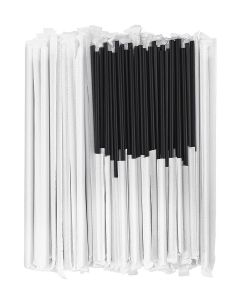 [100 Pcs] Biodegradable Compostable Individually Wrapped Straws - PLA Disposable Plant Based Black Straws (8.25" LongX0.23" Wide)