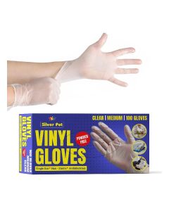 Disposable Vinyl Gloves, Clear, Medium, 100 Gloves x 1 Pack, Food Grade, Latex Free, Powder Free Gloves, Non Sterile, Multi Purpose for Cooking, Cleaning, Kitchen, Home and Restaurant use