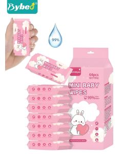 Baby Wipes, 99% Pure Water Wipes, Alcohol and Paraben Free, Ultra Soft & Gentle Wet Wipes for Sensitive & Delicate Skin, Portable Mini Individual Package for Travel and Outdoors, 64 Pack x 8 (512 Wipes)