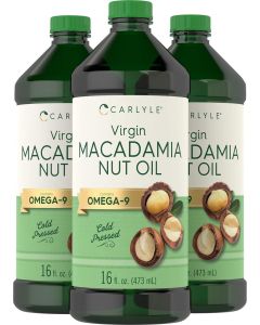Carlyle Macadamia Nut Oil 3 x 16 oz Bottles Premium Cold Pressed Food Grade Vegetarian NonGMO Gluten Free Virgin Oil Safe for Cooking Great for Hair and Skin