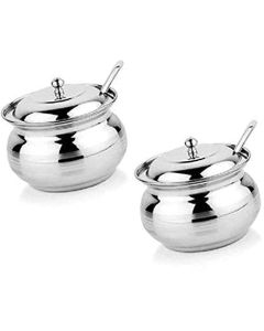 Tannu Craft Stainless Steel Ghee Set of 2 250 ml Ghee Pot Set of 2 250 ml Stainless Steel GHEE Pot Pickle with LID and Spoon