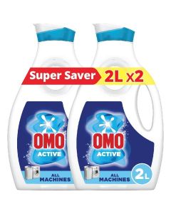 OMO Liquid Laundry Detergent, Active, up to 100% stain removal in just one wash*, 2L x 2 , Packaging may vary