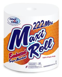 White Maxi Tissue Roll - 222 Metres 2Ply - Embrossed, Sparkling Clean & Absorbent, Extra-Long Lasting Hygienic Paper Towels For Home
