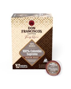 Don Franciscos 100 Colombia Supremo Coffee Pods 24 Count Medium Roast Compatible with Keurig Brewers