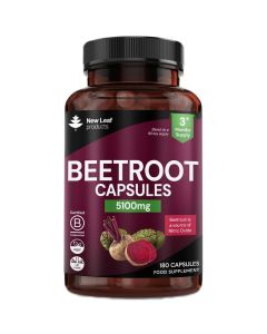 Beetroot Capsules 5100mg - High Strength Beetroot Supplement 180 Vegan Capsules - Nitric Oxide - Enriched with Black Pepper Made in The UK by New Leaf