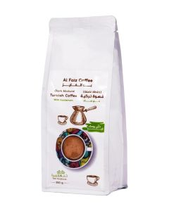 Tamr Wa Qhwah Al Faiz Dark Turkish Coffee 250g - Authentic Middle Eastern Ground - Bold Aromatic Blend - Perfect for Turkish Coffee Enthusiasts - With Cardamom Flavor - Rich and Smooth Taste