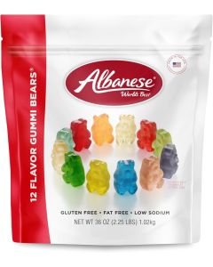 Albanese World's Best 12 Flavor Gummi Bears - 36oz Bag of Soft & Chewy Fruity Candy Snacks