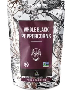 Soeos Black Peppercorns 32oz Pack of 1 NonGMO Kosher Packed to Keep Peppers Fresh Peppercorn for Grinder Refill Whole Peppercorns