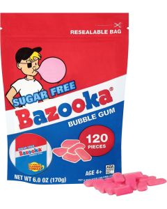Bazooka Sugar-Free Bubble Gum Pellets in Resealable Bag - 120 Count Original Pink Flavor