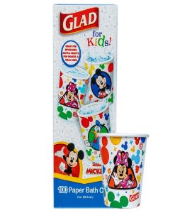 Glad for Kids Disney Mickey & Friends Disposable Mini Paper Cups - Colorful Heavy Duty, Soak Proof, Bathroom Mouse Rinse Cups for Kids, 3 Ounce, 100 Count