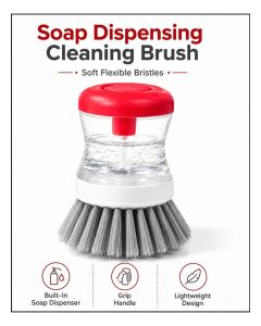 Soap Dispensing Dish Brush / Round Silicone Kitchen Scrubber With Grip Handle / Lightweight Sink Cleaning Brush For Dishes Pots Pans
