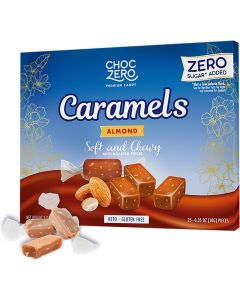 ChocZero Sugar Free Almond Caramels - Soft and Chewy Keto Candy with Roasted Almonds (9oz Box)