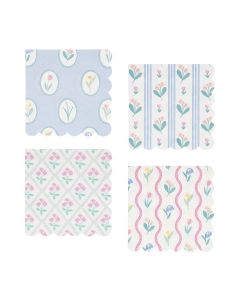 Bloomsbury Floral Pattern Small Napkins - Pack of 16, 3-Ply Paper Napkins with 4 Soft Pastel Floral Designs, Stylish Party Tableware for Garden Parties, Baby Showers & Celebrations