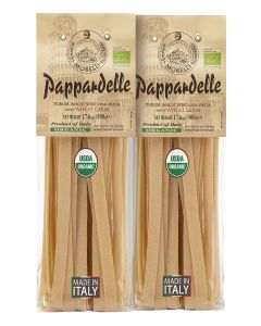 Morelli Pappardelle Pasta Noodles - Organic Pasta With Wheat Germ - Imported Pasta from Italy, Pappardelle Noodles Pasta, Wide Noodles, 17.6oz (500g) - Pack of 2