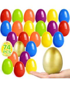 SpringFlower 72PCS 35 inch Plastic Easter Eggs Plus 2 Golden Easter Eggs Empty Easter Eggs Fillable Plastic Eggs Bulks for Easter Basket Stuffer Easter Party Favor Egg Hunt Easter Decorations
