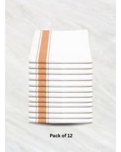 Premium Soft Linen Table Napkins Set / White with Brown Stripe (50x70 cm) / Pack of 12 / Hotel Quality