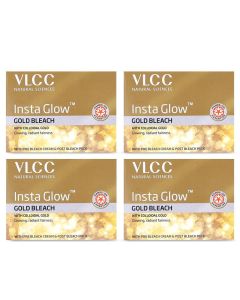 VLCC Insta Glow Gold Bleach 30g X 4 Pack of 4 With Colloidal Glow For Glowing Fairness Skin Brightening Bleach Perfect Skin Match Reduces Facial Hair Visibility Brightens Complexion