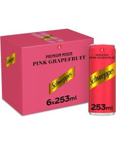 Schweppes Pink Grapefruit Premium Sparkling Drink, 6 Cans of 253ml